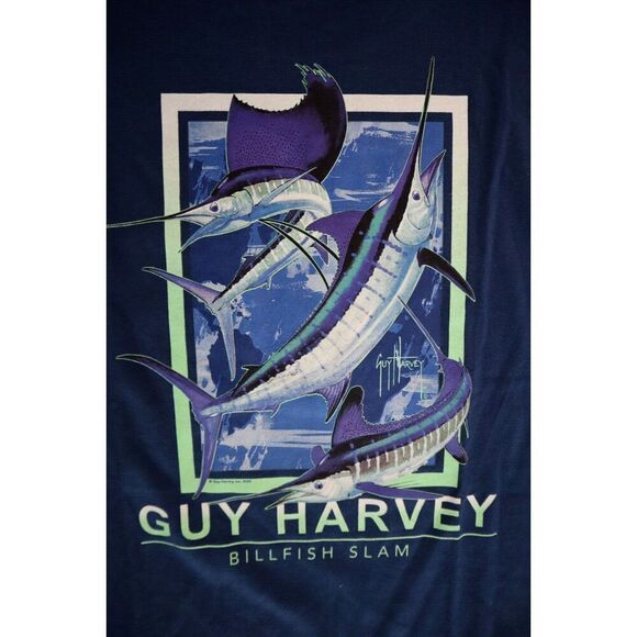 Guy Harvey Men's Sz M Dark Blue Crew Neck S/S Classic Fit Pocket Graphic T-Shirt - Picture 9 of 9